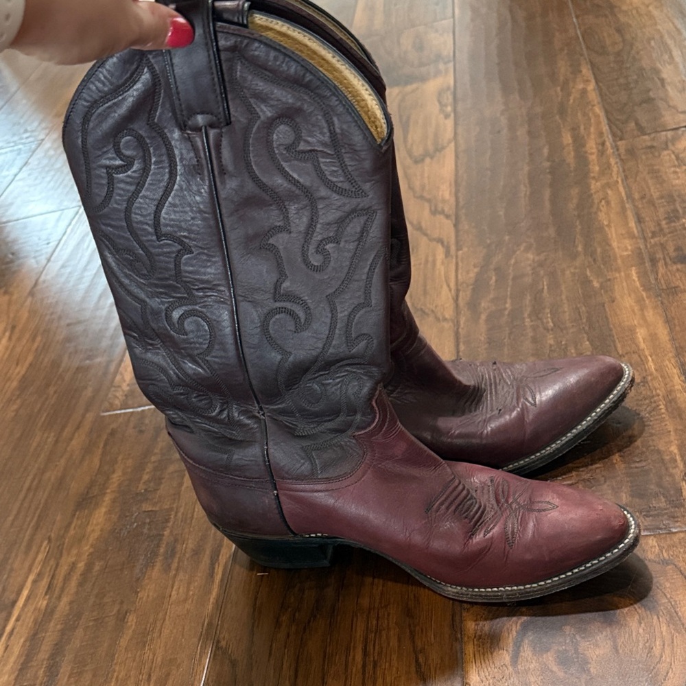 Brown/Maroon Leather Cowboy Boots